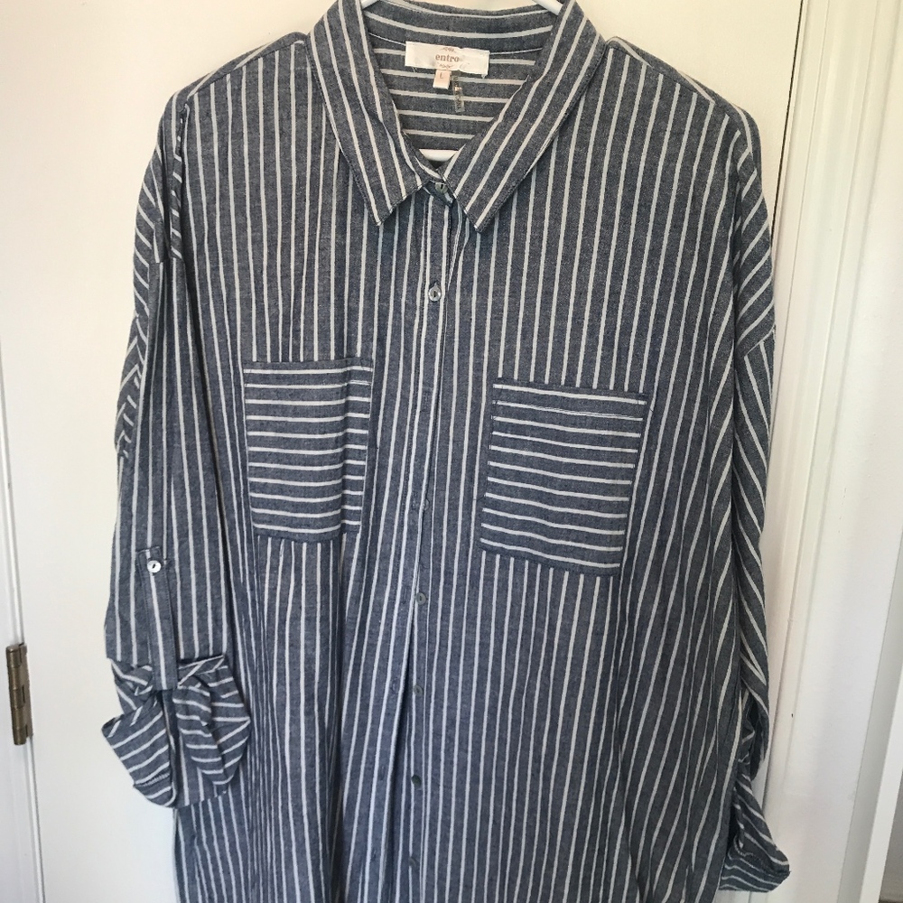L - Entro - Chambray & White Striped Tunic - NWOT